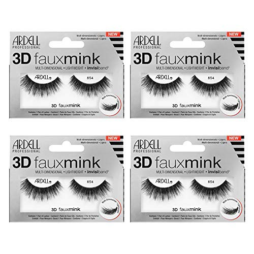 Ardell 3D False Eyelashes Faux Mink Lashes 853 - Fluffy Volume Strip Wispy Lashes with Invisiband 4 Pairs