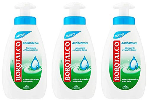 Borotalco: "Antibatterico" Sanitizing Liquid Soap - 8.45 Fluid Ounces (250ml) Bottle with Measuring Cap pack of 3