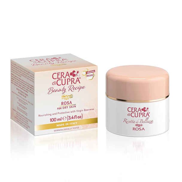 CERA DI CUPRA Rosa Face Cream Moisturizer for Dry Skin - Nourishing and Protective Formula with Virgin Beeswax (3.4 Fl Oz / 100 ml)