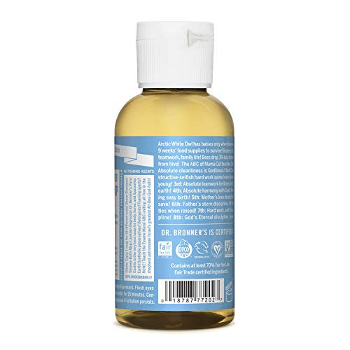 Dr. Bronner's - Pure-Castile Liquid Soap (Baby Unscented Travel Size 2 ounce) - Made with Organic Oils 18-in-1 Uses: Face Body Hair Laundry Pets and Dishes Concentrated Vegan Non-GMO