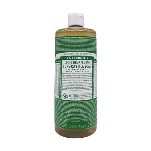 Dr. Bronner's Pure-Castile Magic Liquid Soap (Almond 32 Ounce 2-Pack)- Made with Regenerative Organic  Oils 18-in1 Uses: Face Hair Hand & Body Soap Laundry Pets- Concentrated Vegan