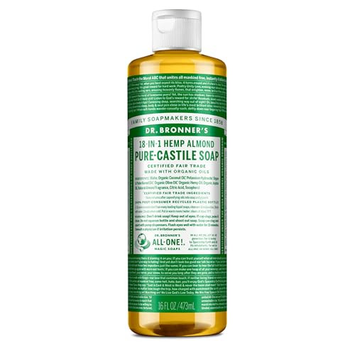 Dr. Bronner's - Pure-Castile Liquid Soap (Almond 8 ounce) - Made with Organic Oils 18-in-1 Uses: Face Body Hair Laundry Pets and Dishes Concentrated Vegan Non-GMO