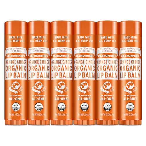 Dr. Bronner's Organic Lip Balm 6-Pack (.15oz) Natural Moisturizing Petroleum- Lip Moisturizer with Beeswax & Avocado Oil for Dry Lips Men & Women - Unscented