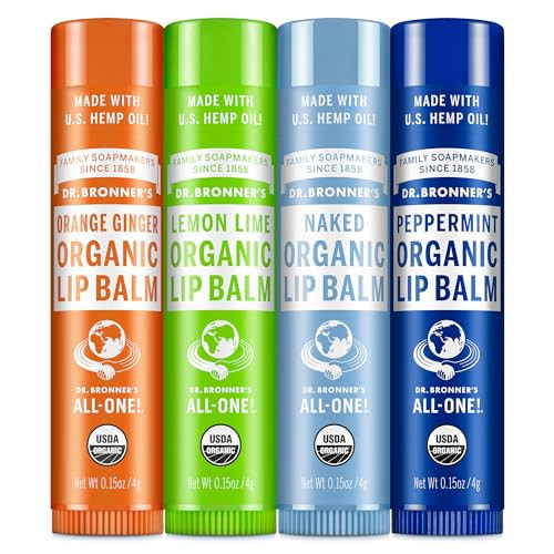 Dr. Bronner's Organic Lip Balm 6-Pack (.15oz) Natural Moisturizing Petroleum- Lip Moisturizer with Beeswax & Avocado Oil for Dry Lips Men & Women - Unscented