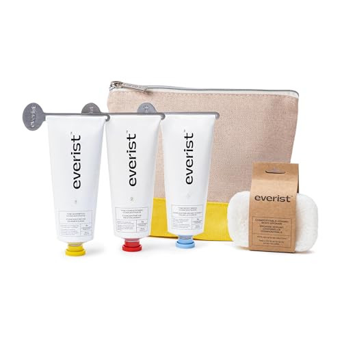Everist The Complete Shower Kit Strengthens & Repairs Hair Deep Hydration & Smoothing Shampoo Deep Conditioner & Body Wash Concentrates Compostable Konjac Sponge & Jute Travel Bag 3.4 fl oz