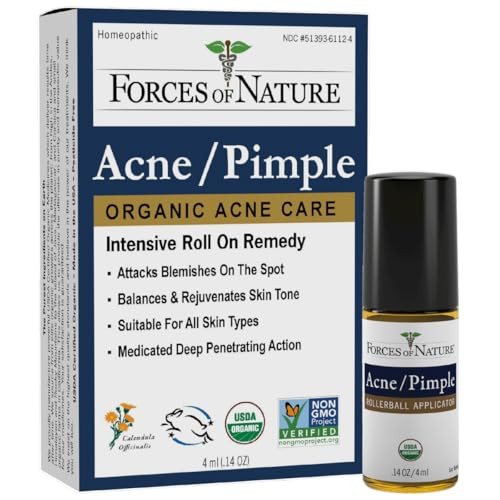 Forces of Nature Acne (0.14 fl oz) & Scar (0.37 fl oz) Bundle – Organic Roll-Ons for Pimples Blackheads Spot Treatment & Post-Acne Scar Care Non-GMO No Alcohol No Harsh Chemicals