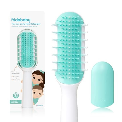 Frida Baby Detangling Hairbrush for Thick or Curly Hair Toddler Hairbrush Detangler Brush for Kids Wide-Tooth Comb & Bristle Combo Loosens Knots Without Tears or Breakage Wet or Dry Use Teal