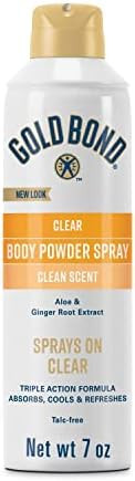 Gold Bond No Mess Talc- Body Powder Spray 7 oz. and Gold Bond No Mess Clear Invisible Body Powder Spray 7 oz. Bundle
