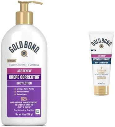 Gold Bond Age Re Crepe Corrector Body Lotion Replenishing & Smoothing Formula 14 oz. & Age Re Retinol Overnight Body & Face Lotion With Retinol & Peptide Complex 7 oz.