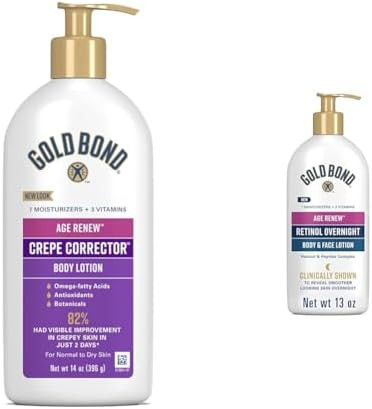 Gold Bond Age Re Crepe Corrector Body Lotion Replenishing & Smoothing Formula 14 oz. & Age Re Retinol Overnight Body & Face Lotion With Retinol & Peptide Complex 13 oz.