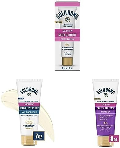 Gold Bond Age Re Neck & Chest Firming Age Re Cream 2 oz. & Age Re Retinol Overnight Body & Face Lotion with Retinol & Peptide Complex 7 oz. & Age Re Crepe Corrector Body Lotion 8 oz.