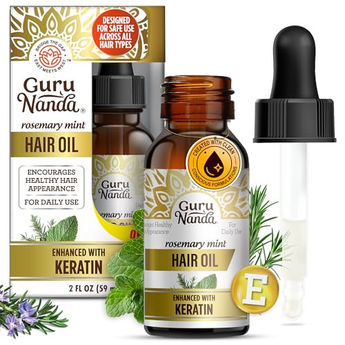 GuruNanda Rosemary Mint for Hair Growth with Keratin & Vitamin E Oil - Encourages Scalp Shine & Hair Strengthening- 100% Natural Cruelty- 2oz
