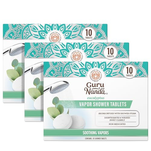 GuruNanda Eucalyptus Vapor Shower Tablets Clean-Dissolving Aromatherapy Shower Steamers with Eucalyptus & Menthol Promotes Relaxation Ideal for ing 30 Count