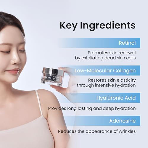 Lepique Retinol Night Cream 1.69oz - No.1 Korean Premium Overnight Repair Cream for Face and Neck - Collagen Centella Hyaluronic Acid - Anti aging Acne Moisturizer Face Cream Hydrating Firming