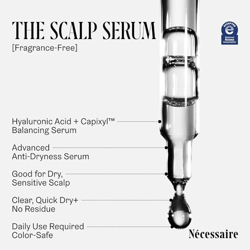 Nécessaire The Scalp Serum. 5% Capixyl + 1% Hyaluronic Acid For Fuller Thicker Healthier Hair. Fragrance-. Approved by the National Eczema Association. 1 fl oz