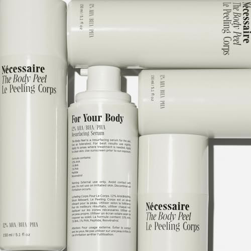 Nécessaire The Body Peel. Resurfacing Serum for KP Ingrowns Strawberry Skin and Discoloration. 10% AHA 1% BHA 1% PHA Peeling Peptide. Dermatologist-Tested. Hypoallergenic. Non-Comedogenic. 150ml