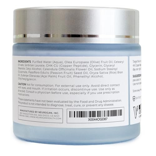 Neurogan GHK-Cu Copper Peptide Face Cream  4% Peptides for Skin Firmness & Deep Hydration  Daily Facial Moisturizer with 2400 MG GHK-Cu 2oz