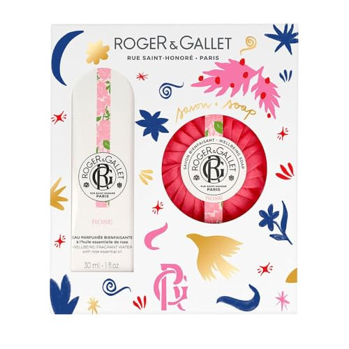 ROGER & GALLET Rose by Roger & Gallet for Women - 5 Pc  Set 3.3oz Wellbeing Fragrant Water 3 x 0.88oz Bath Tablets 1.7oz Wellbeing Soap