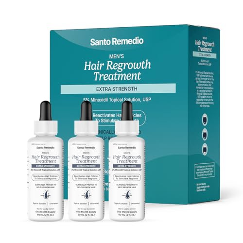 Santo Remedio Men’s Hair Regrowth Treatment Helps Stimulate Hair Growth and Reduce Hair Loss Contains 5% Minoxidil Clinically Proven Ingredient Fragrance  (3-Month Supply)
