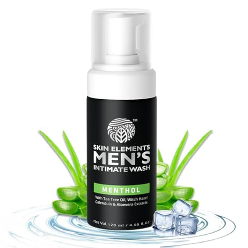 Skin Elements Intimate Wash for Men with Menthol  pH Balanced Foaming Intimate Wash  Jabon Intimo Hombre  Controls Bad Odor and Sweat  Cools and Refreshes Intimate Area  4.05 fl. Oz.