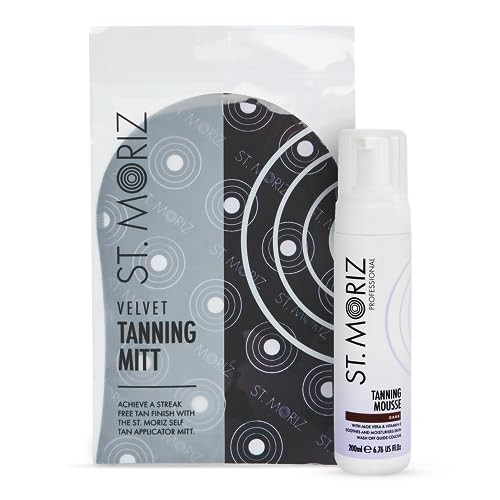 ST. MORIZ Professional Dark Self Tanner Mousse with Tanning Mitt Bundle - Sunless Instant Self Tanning Foam with Vitamin E for Moisturizing (6.76 fl oz)