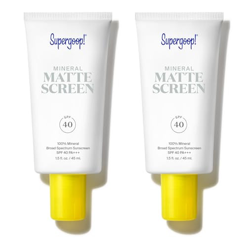 Supergoop Mineral Mattescreen (SPF 40) - Pack of 2 45 mL - Mineral Oil- Broad Spectrum Sunscreen - Smooths Skin’s Appearance Minimizes Pores & Controls Shine - Water & Sweat Resistant