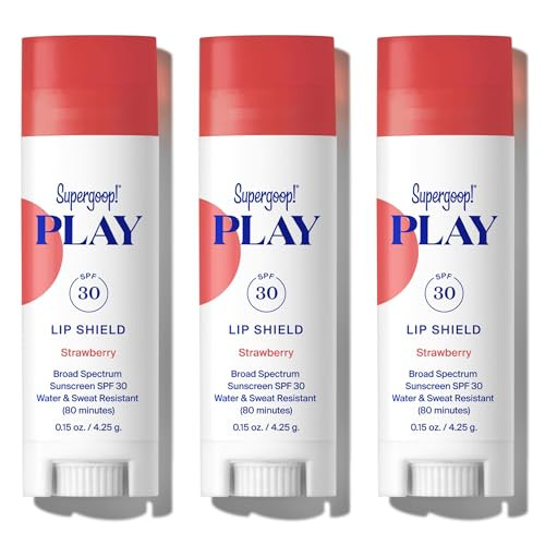 Supergoop PLAY Lip Shield SPF 30 with Mint Strawberry & Coconut - 3 Pack - Lip Balm - Moisturizing Treatment For Dry Cracked Lips - Broad Spectrum UV Protection