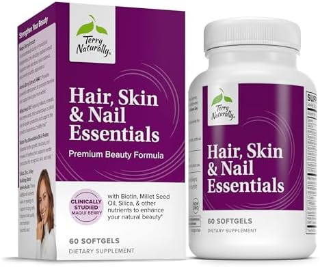 Terry Naturally Hair Skin & Nail Essentials - Hair Care Supplement with Biotin & Aronia Berry Extract - Gluten- & Dairy- - 60 Softgels (30 Servings)