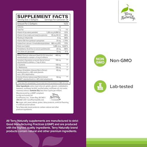 Terry Naturally Hair Skin & Nail Essentials - Hair Care Supplement with Biotin & Aronia Berry Extract - Gluten- & Dairy- - 60 Softgels (30 Servings)