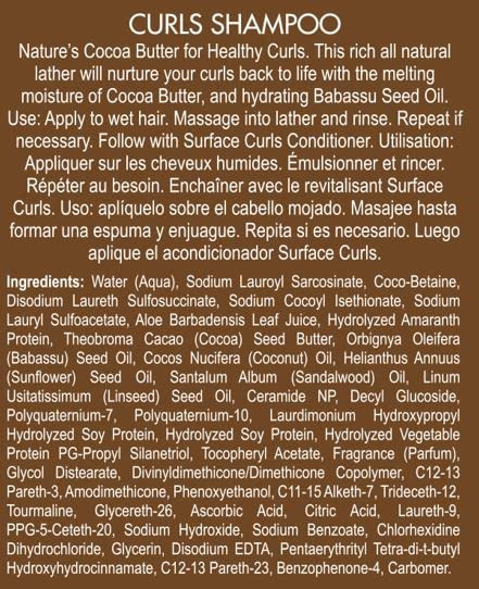 Surface Hair - Curls Moisturizing Shampoo – Defines Adds Shine and Provides Frizz Free Style Longevity