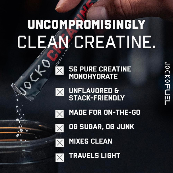Jocko Fuel Creatine Stick Packs - Creatine Monohydrate Powder Travel Packs for Men & Women, Supplement for Athletic Performance & Muscle Health, 30 Servings 150g (Unflavored)