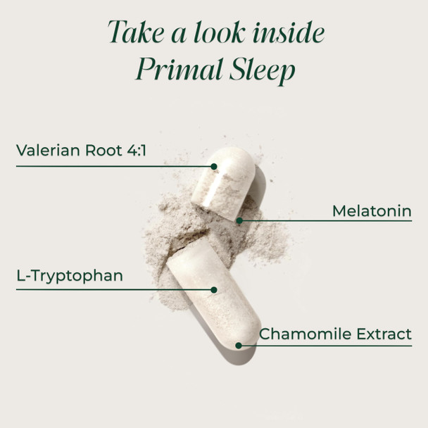 Primal Harvest Primal Sleep Support Supplement for Adults with Melatonin, GABA, Valerian Root, L-Tryptophan, Magnesium Bisglycinate Chelate, and Chamomile for Deep Restful Sleep - Unflavoured - 60 Capsule