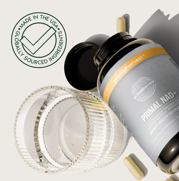 Primal Harvest NAD+ Supplement: Nicotinamide Riboside, Trans-Resveratrol, Betaine, CoQ10, NAD Supplements for Cellular Health, Energy, and Mitochondrial Support (60 Count (1 Pack)