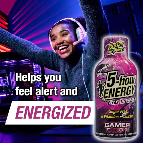 5Hour Energy Extra Strength Gamer Shots Rocket Raspberry Flavor 1.93 Fl Oz 20 Pack