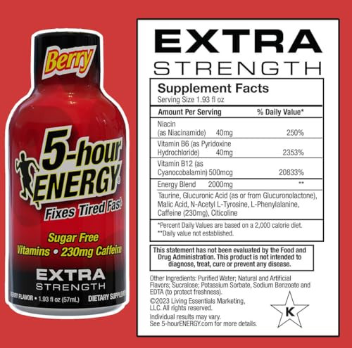 5Hour Energy Extra Strength Shots Variety Pack 30 Count (1.93 Fl Oz) Extra Strength Berry Tidal Twist Strawberry Banana Flavors