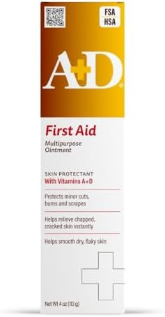 A+D First Aid Multipurpose Healing Ointment Moisturizing Skin Protectant For Dry Cracked Heels Elbows Hands And Lips Protects Minor Cuts Burns & Scrapes “ 4 Oz Tube