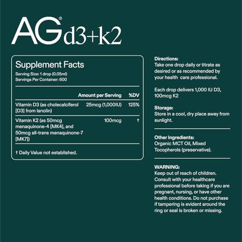 Ag1 Vitamin D3 K2 Drops 1000Iu Of Vitamin D3 And 100Mcg Of K2 Per Serving Supports Bone Density And Calcium Absorption (Athletic Greens)