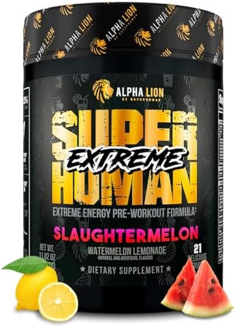 Alpha Lion Superhuman Extreme High Stim Pre Workout Powder Beta Alanine Ltaurine & 356Mg Trisource Caffeine For Sustained Energy Nitric Oxide & Citrulline For Pump (21 Servings Sour Gummy Bear)