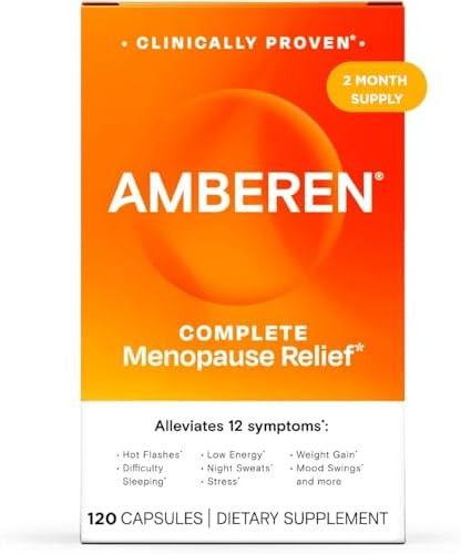Amberen Menopause Supplement For Women 120 Capsules Clinically Proven Helps Support Hormone Balance Helps Relieve 12 Menopause Symptoms: Hot Flashes Night Sweats Mood Swings And More