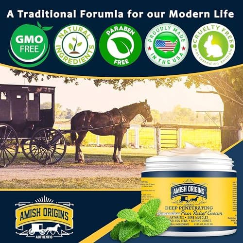 Amish Origins Arthritis Pain Relief Cream 7 Oz Maximum Strength Deep Penetrating For Joint Muscle Knee Back Feet Hand Ankle Aches Neuropathy