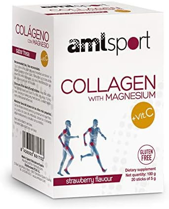 Ana Marã­A Lajusticia Aml Sport Collagen With Magnesium With Vitamin C Sticks Strawberry Flavour Travel Pack 20 Sticks. Hydrolized Collagen. Dairy Gluten And Sugar .
