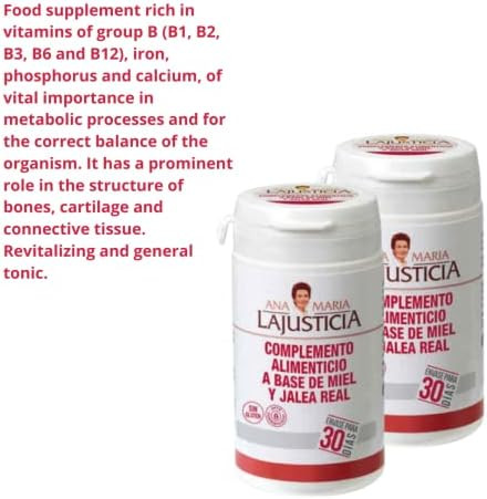 Ana Maria Lajusticia Royal Jelly With Honey Food Supplement 135G Dairy And Gluten . Vegetarian Friendly Perfect To Promote Vascular Health.
