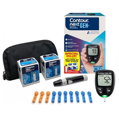 Ascensia Contour Next Gen Blood Glucose Monitoring System “ Allinone Kit For Diabetes With Glucose Monitor And 55 Test Strips For Blood Sugar & Glucose Testing