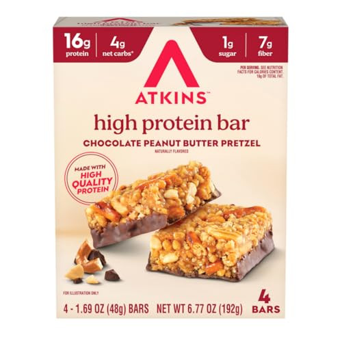 Atkins High Protein Bar Chocolate Peanut Butter Pretzel Keto Friendly Gluten 4 Count (Pack Of 1)