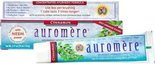 Auromere Ayurvedic Herbal Toothpaste Cinnamon Vegan Natural Non Gmo Fluoride Gluten With Neem & Peelu (3.57 Oz) 2 Pack