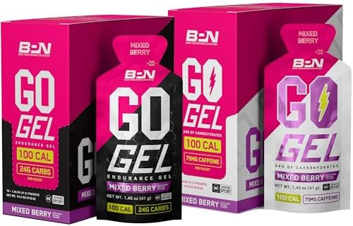 Bare Performance Nutrition Bpn Go Gel Endurance “ Mixed Berry 10 Singleserving Packs + Mixed Berry Caffeinated 10 Singleserving Packs (20 Gels Total) 24G Carbs + 100 Calories Vegan + Gluten