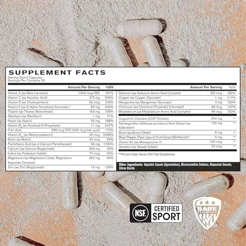 Bare Performance Nutrition Bpn Strong Multivitamin 30 Day Supply + Recover Postworkout Muscle Recovery Drink Mix “ Fruit Punch 25 Servings Foundational Health + Postworkout Recovery Bundle
