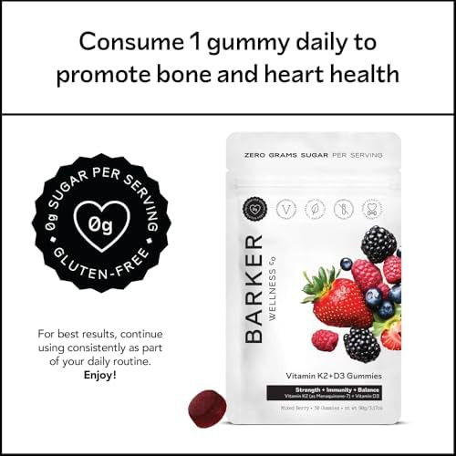 Barker Wellness Co D3 K2 Vitamin Gummies “ Max Potency 6000Iu D3 + 200Mcg K2 For Strong Bones Cardiovascular Wellness Immune Support Vegan Sugar Delicious Mixed Berry 30 Servings