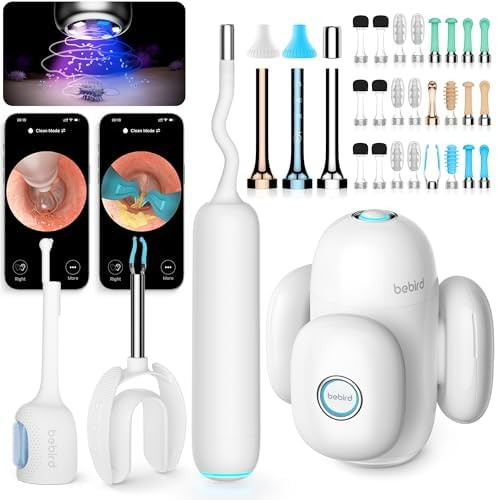 Bebird Home 30S Ear Care System Ear Canal Cleaner With Flexible Scope Fhd Camera Uvc Led Light Visual Eardrops Dropper Wax Removal Tweezers Tool To Clean Ear 3 Set Cleaning Kits For Adult/Kids