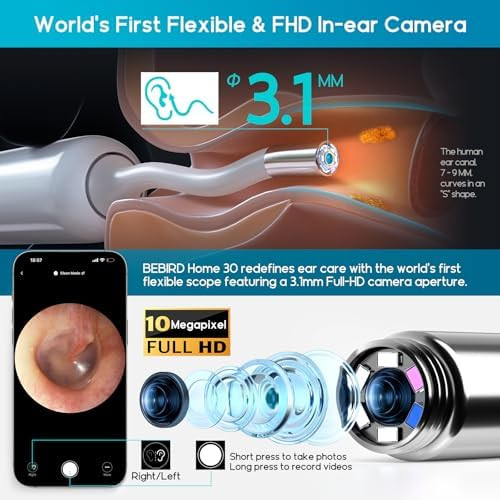 Bebird Home 30S Ear Care System Ear Canal Cleaner With Flexible Scope Fhd Camera Uvc Led Light Visual Eardrops Dropper Wax Removal Tweezers Tool To Clean Ear 3 Set Cleaning Kits For Adult/Kids